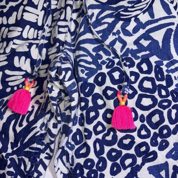 Lilly Pulitzer Women's S Aden Linen Pant Blue White Home Slice Beach Tassel - Picture 3 of 12